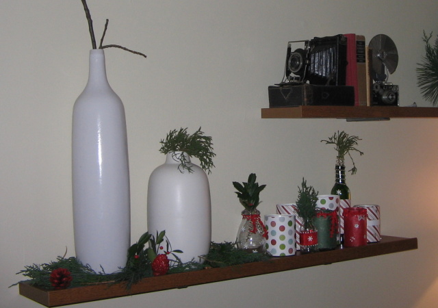 DIY Jar Candles on Christmas Shelf