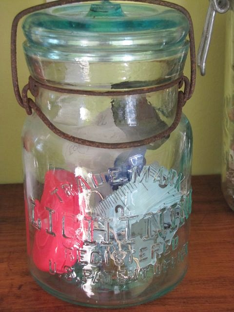 Antique Glass Jar Sewing Storage