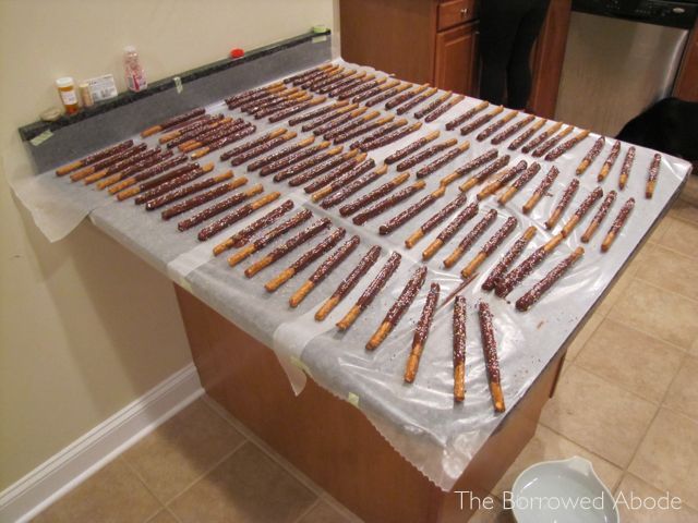 Drying Chocolate Dipped Pretzel Rods
