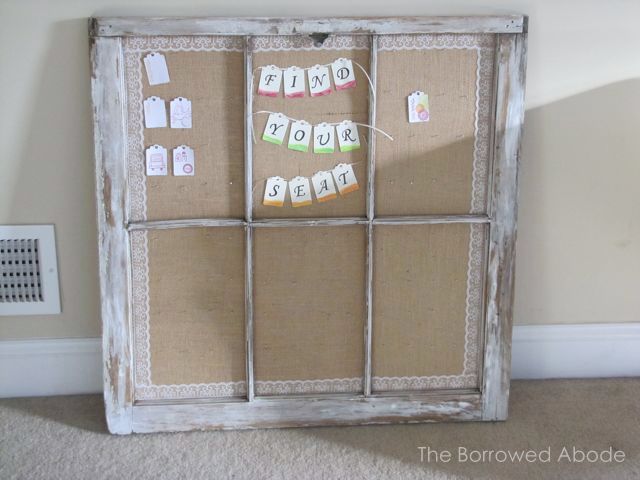 Escort Card Display using Rustic Window Frame