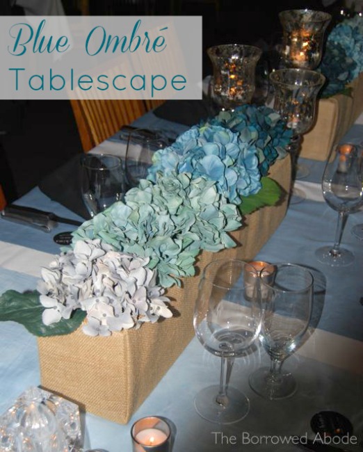 Blue Ombre Tablescape with DIY Burlap Planter Boxes | The Borrowed Abode