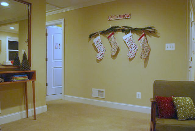 Holiday Stocking Branch for Mantel with Garland | The Borrowed Abode