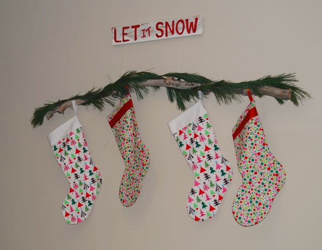 No Mantel Stocking Branch & Winter Sign | The Borrowed Abode