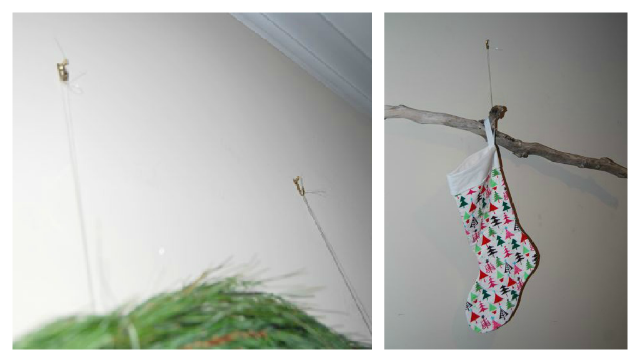 Hang Christmas Stocking Branch on Wall With Fishing Line | The Borrowed Abode