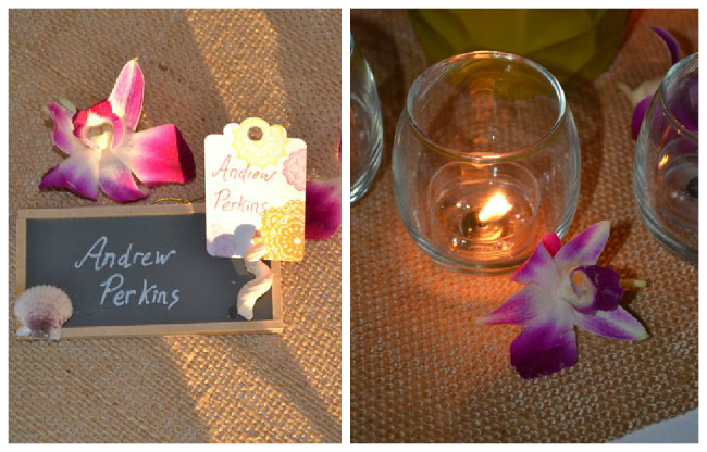 Burlap Orchid Wedding Tables  | The Borrowed Abode