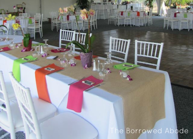 Burlap Runners Caribbean Colors Wedding Tables  | The Borrowed Abode